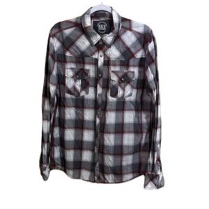BKE Large Athletic Fit Pearl Snap Button Down Shirt Western Plaid Pockets Rodeo